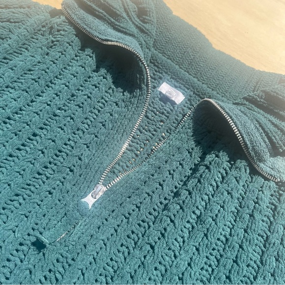 Aerie XS green knit three-quarter collared zip up comfy thick fall winter cozy - Picture 3 of 7